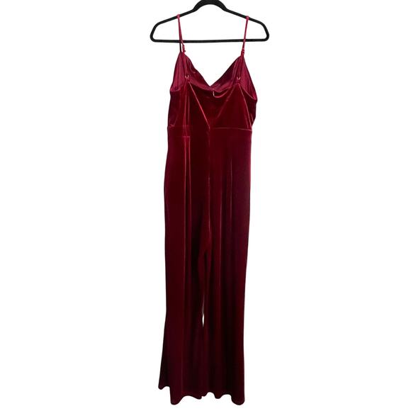 Unbranded Velvet Jumpsuit Womens XL Red Vamp Whimsigoth Party Wide Leg Elegant - Picture 4 of 7